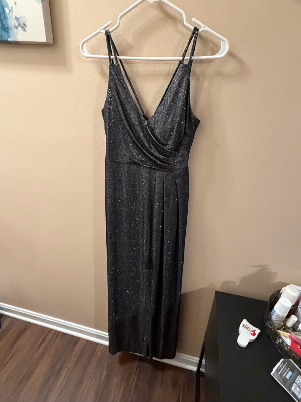 Morgan and Co Sparkle Black Gray V-Neck Evening Dress size 1